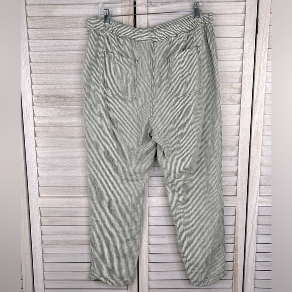 ANTHROPOLOGIE Seashore Striped Linen Blend Pants w Rope Belt Sage Green/White-L - Picture 3 of 3